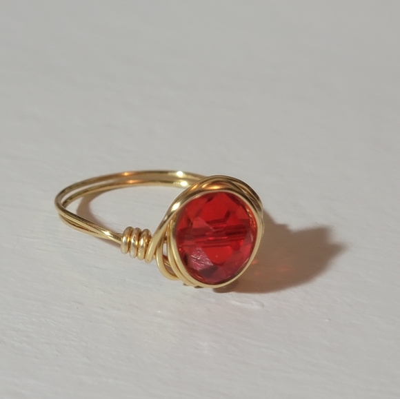Wire Wrapped Red Ring Size 8 - Picture 4 of 6